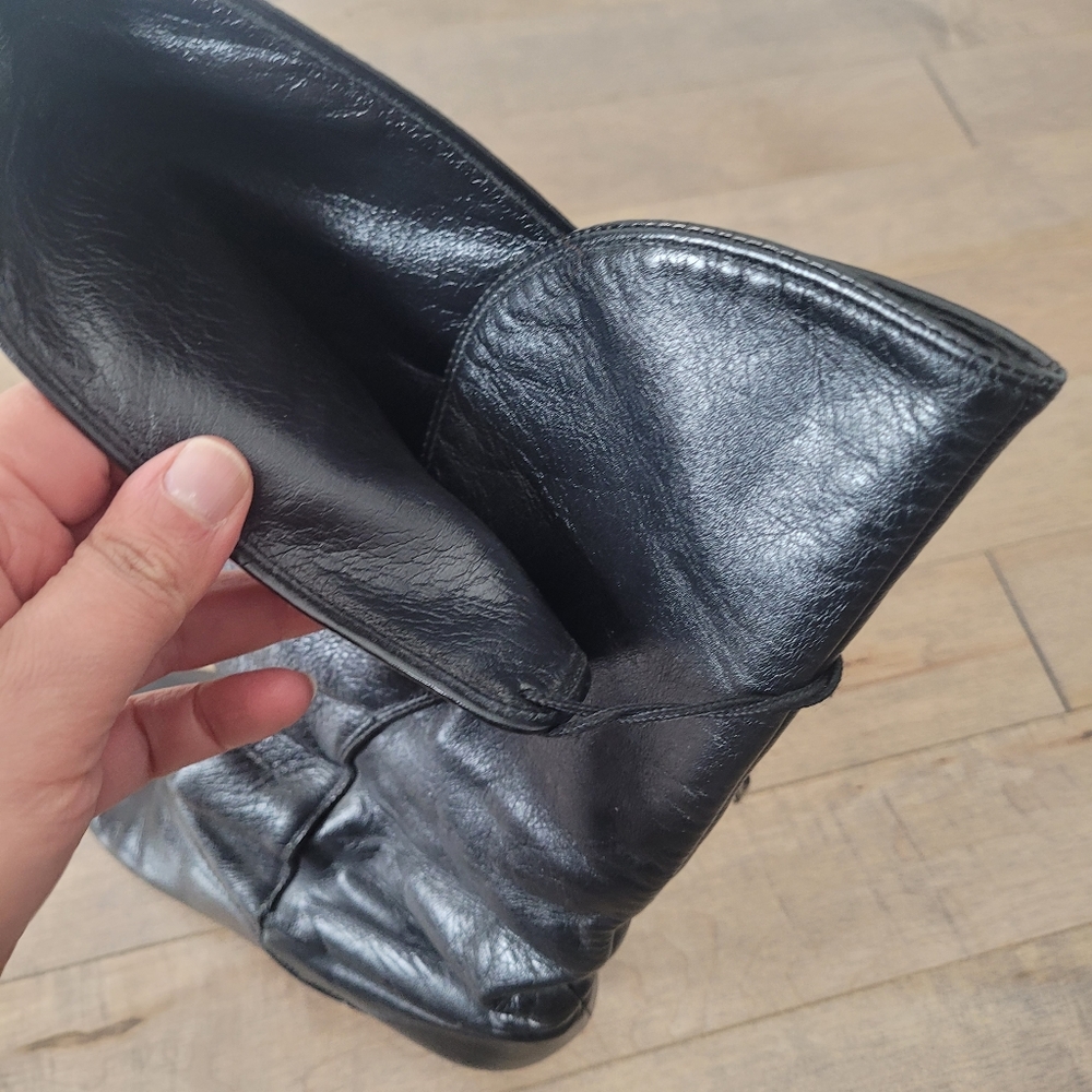 Vintage 80's black genuine leather mid calf boots Size 7 - Picture 9 of 16